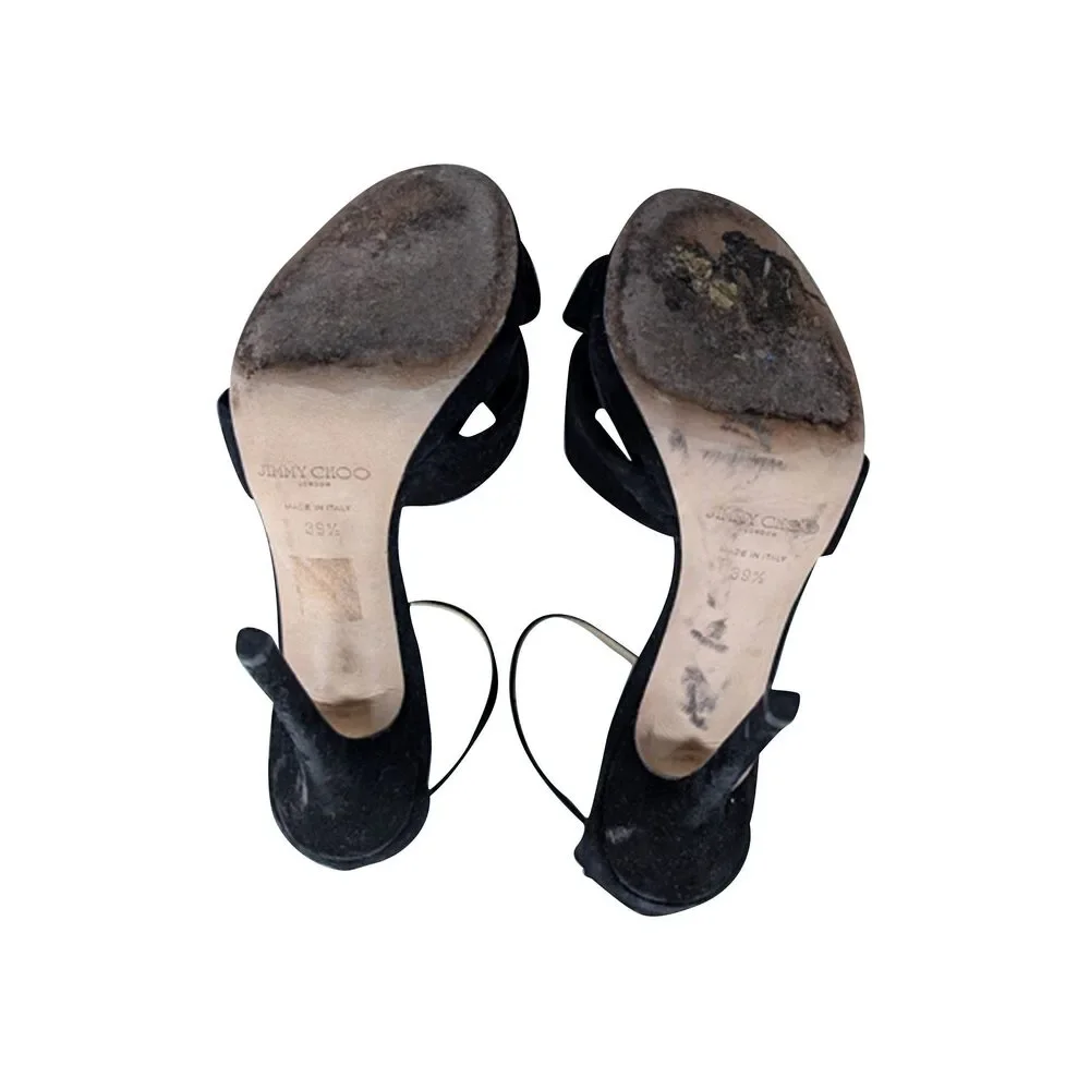 Jimmy Choo - Black Suede Open Toe Strappy Pumps Sz 9.5